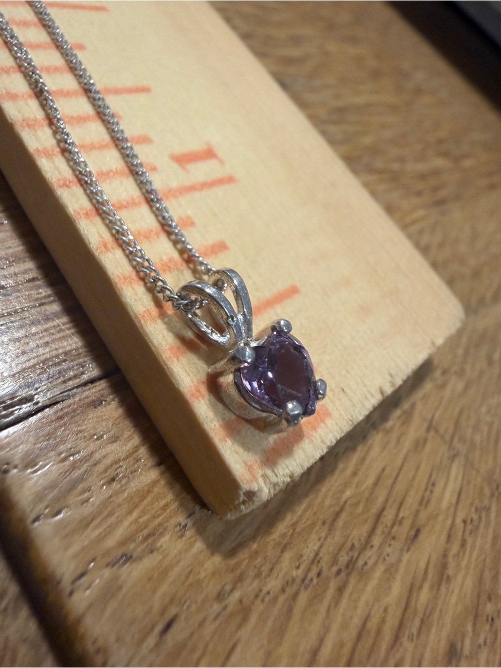 Vintage Silver Heart Pendant Necklace with Purple Stone